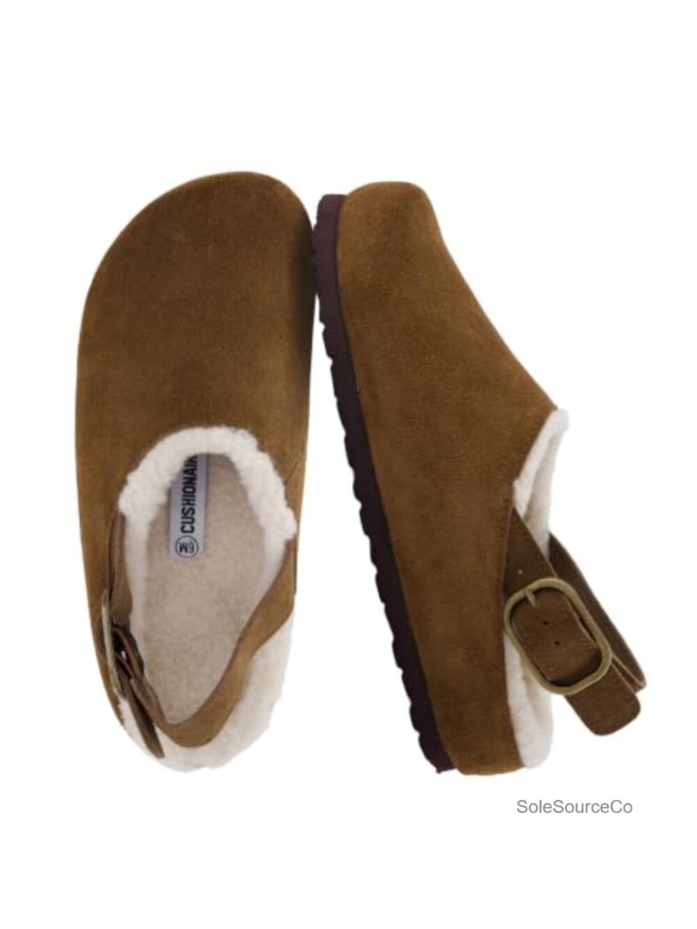 Suede Clogs with Faux Shearling Lining Adjustable Strap Women's Mules